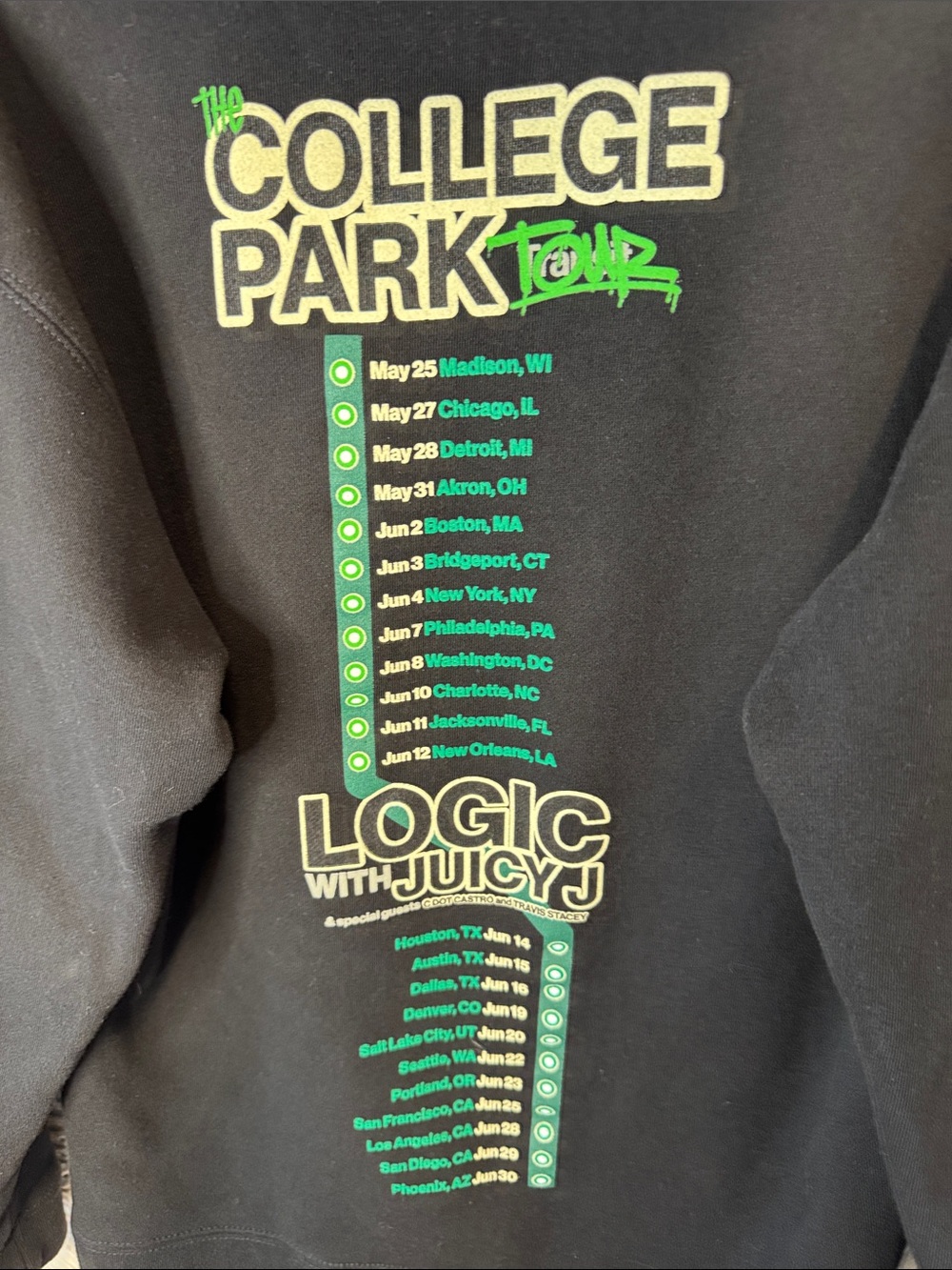 Juicy J College Park Tour Graphic Hoodie - Black with Neon Green Print - Picture 5 of 7